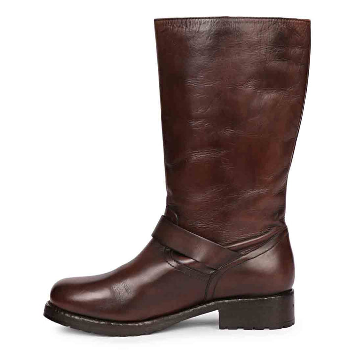 Saint Adette Buckle Decor Brown Leather Calf Boots