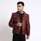 Saint Fabio Men Burgundy Leather Biker Style Jackets