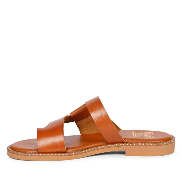 ViviBlu Tan Leather Flat Sandals