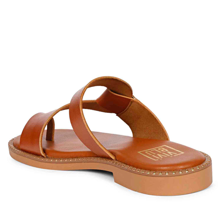 ViviBlu Tan Leather Flat Sandals