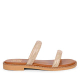 ViviBlu Tan Leather Flat Sandals Embellished With Champange Straps