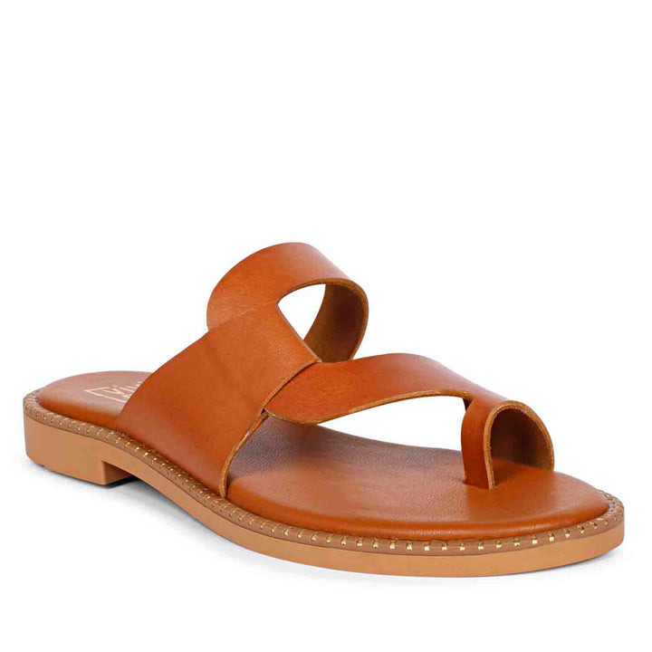 ViviBlu Tan Leather Flat Sandals