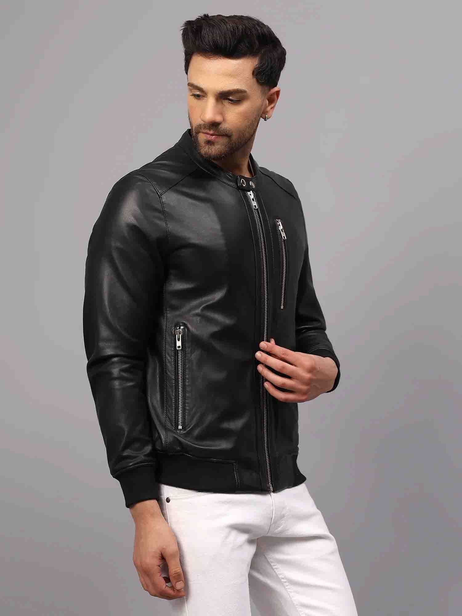 Bareskin Men Black Collar Classic Club Slim fit Leather Jacket : Amazon.in:  Clothing & Accessories