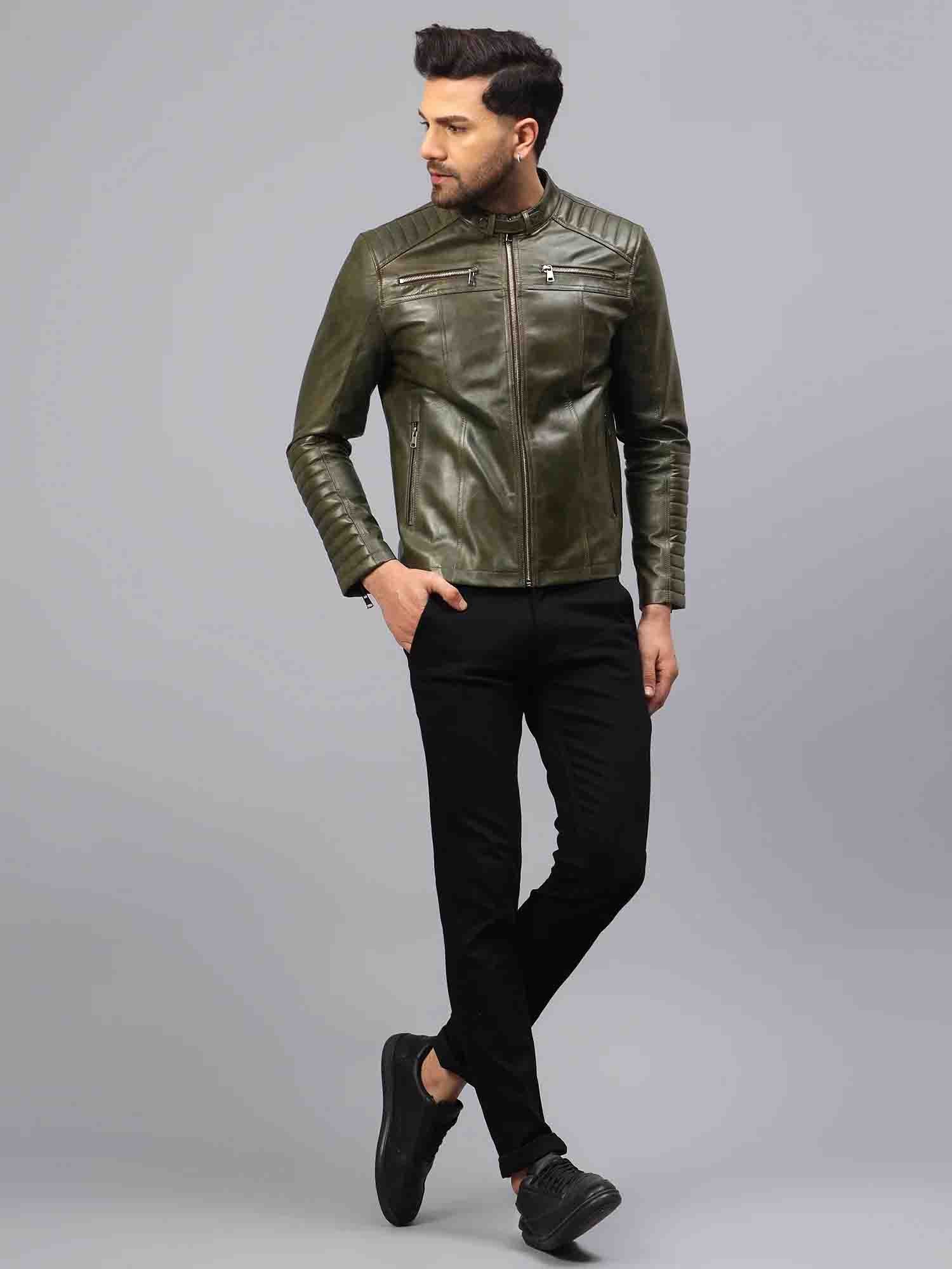 Cafe Racer Leather Jacket for Men | Brown Biker Jacket