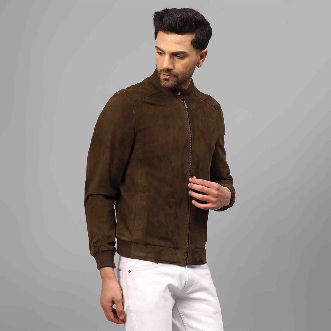 Saint Moreno Olive Suede Leather Men's Bomber Style Jackets