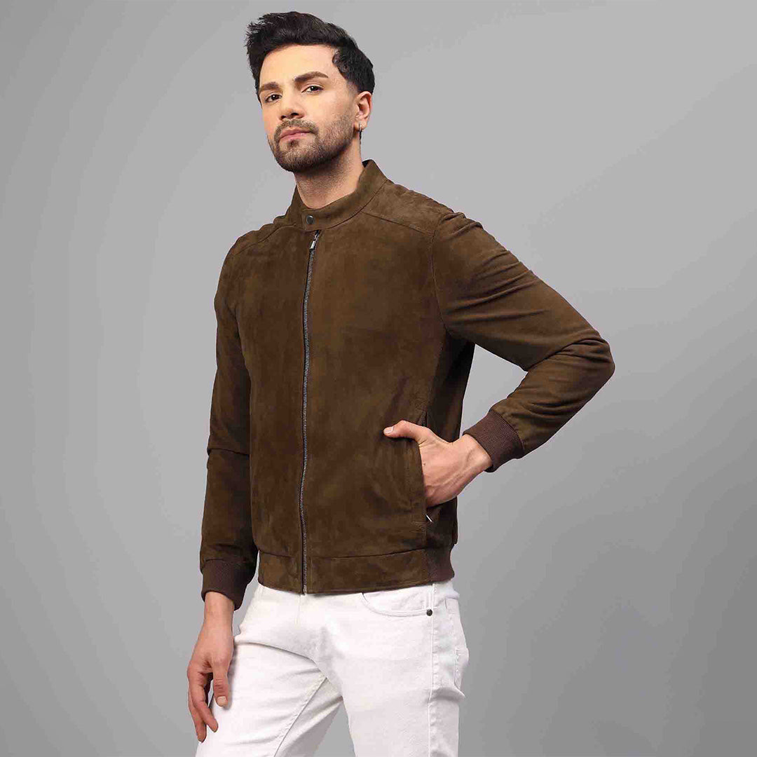 Saint Moreno Olive Suede Leather Men's Bomber Style Jackets