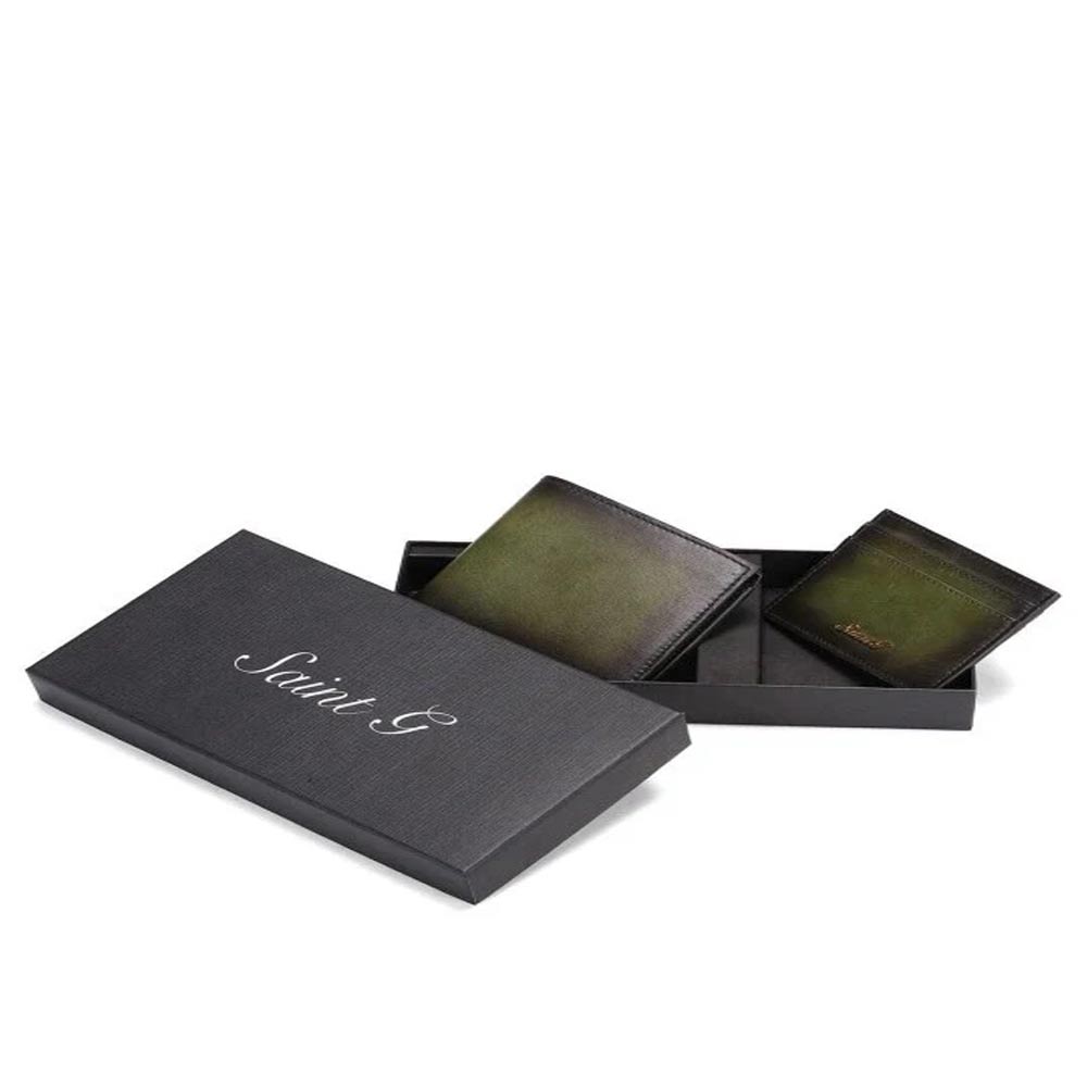 Olive Italian Leather Men's Wallet Set