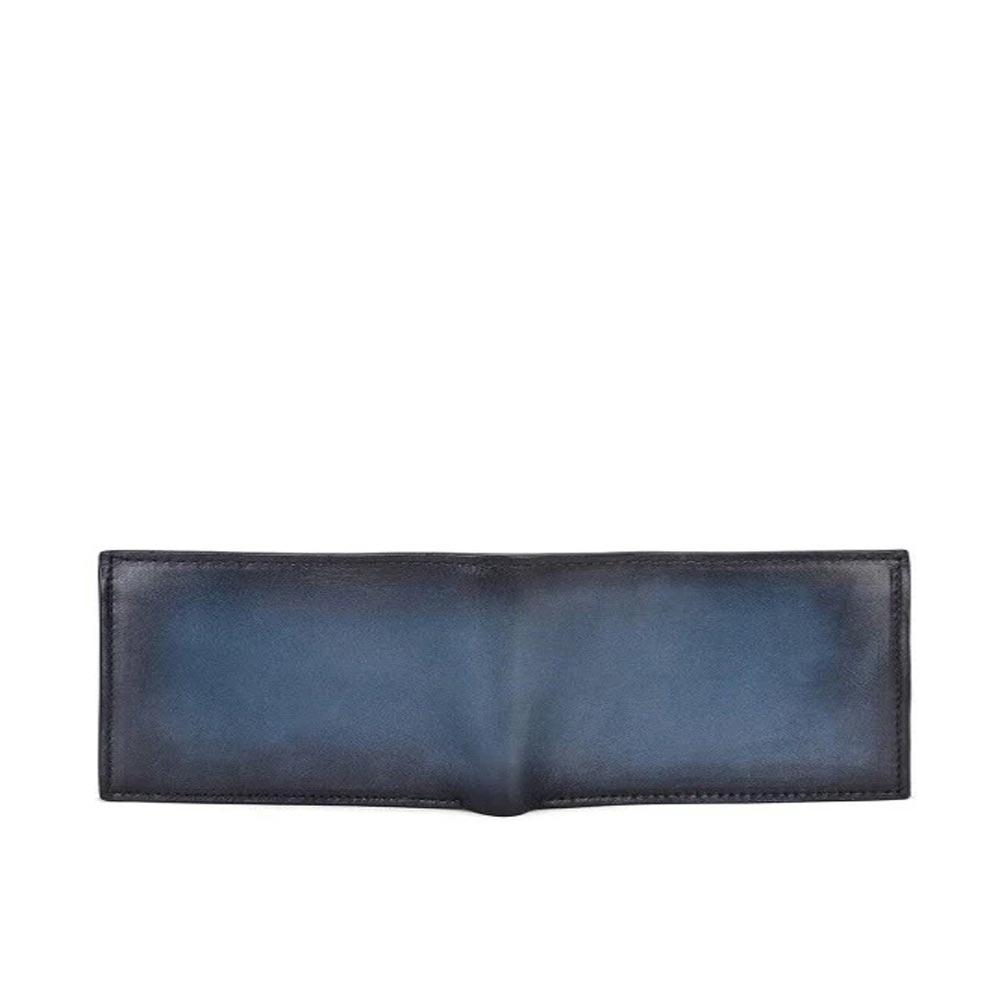 Blue Italian Leather Men's Wallet Set