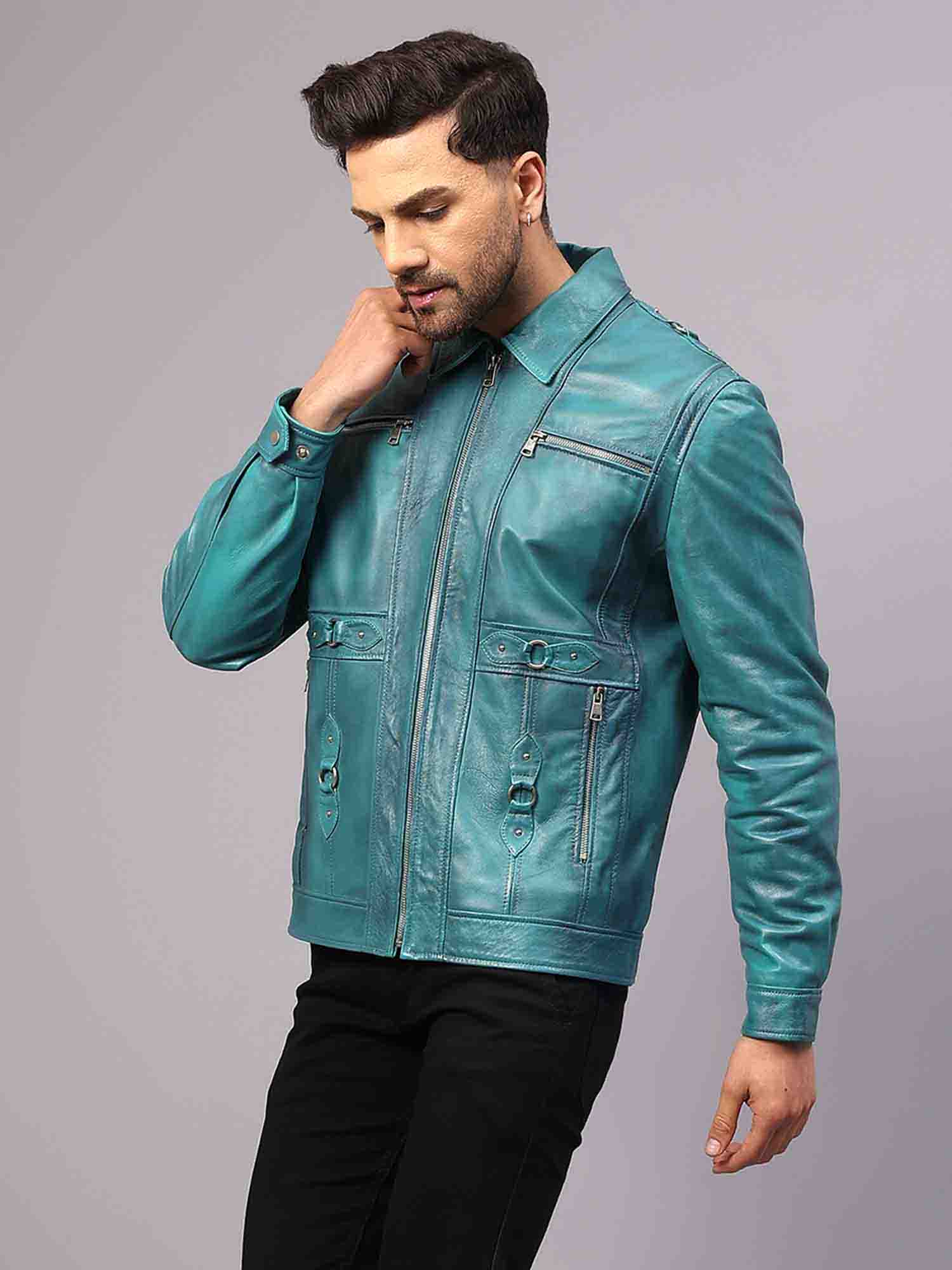 Turquoise shop biker jacket