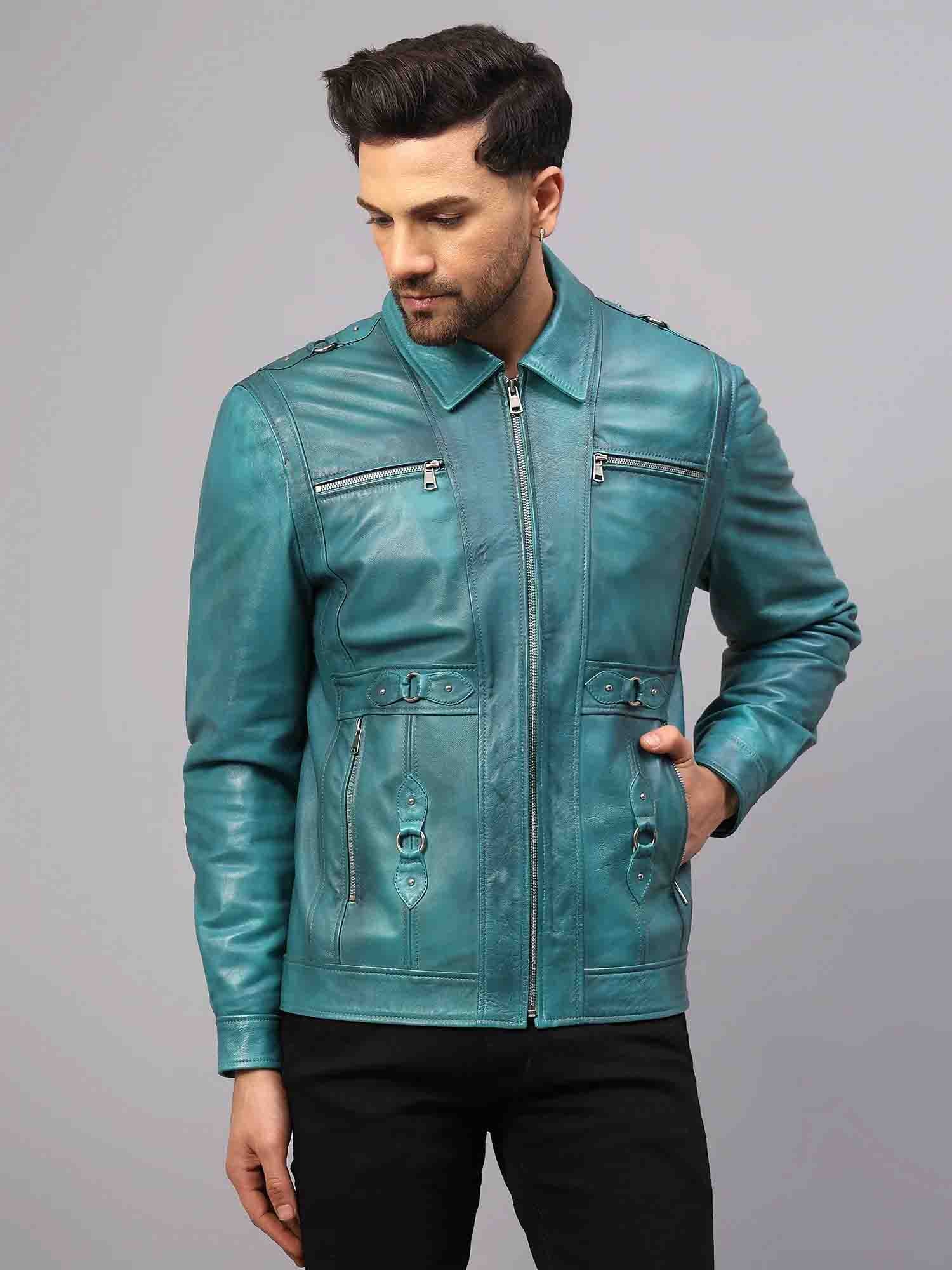 Saint Benjo Turquoise Leather Men s Jacket SaintG India
