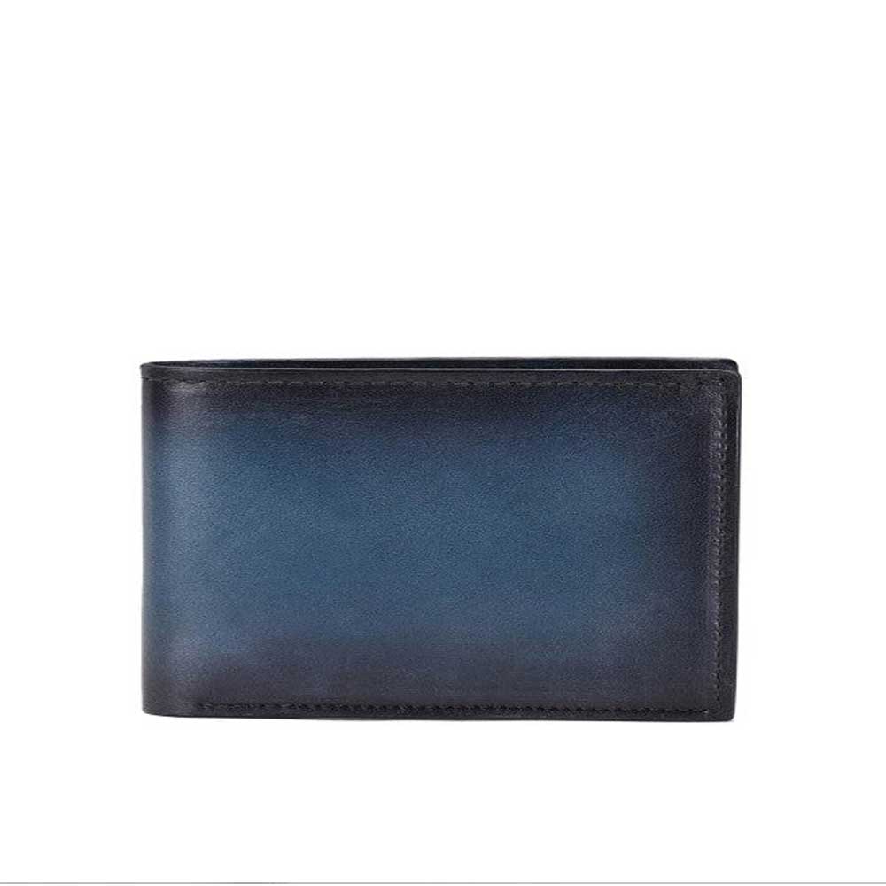 Blue Italian Leather Men's Wallet Set