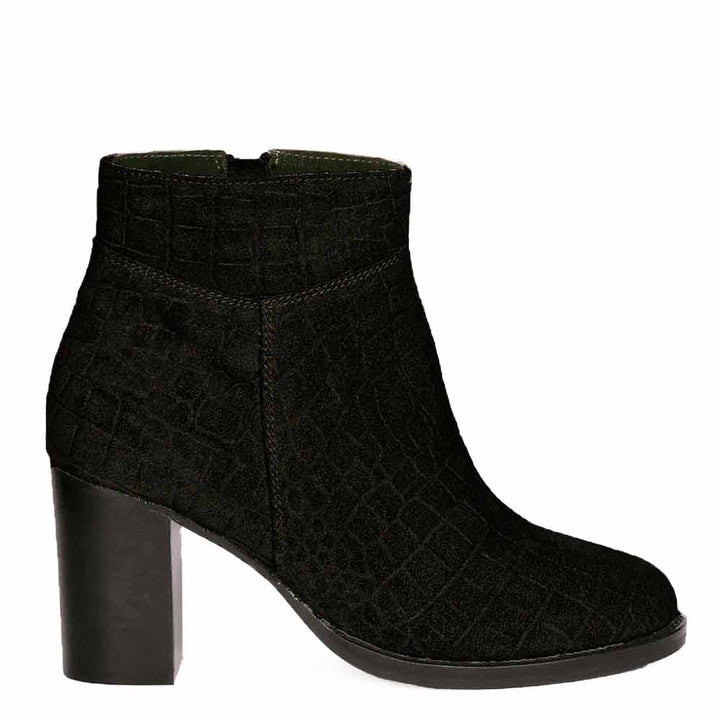 Saint Fayette Black Suede Croco Print Leather Ankle Boots