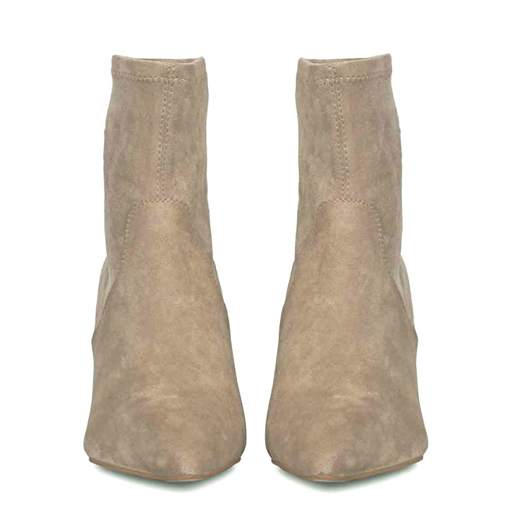 Saint Jemima Taupe Stretch Suede Stilettos Ankle Boots