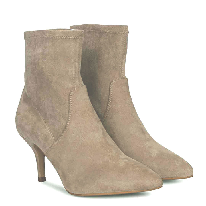 Saint Jemima Taupe Stretch Suede Stilettos Ankle Boots