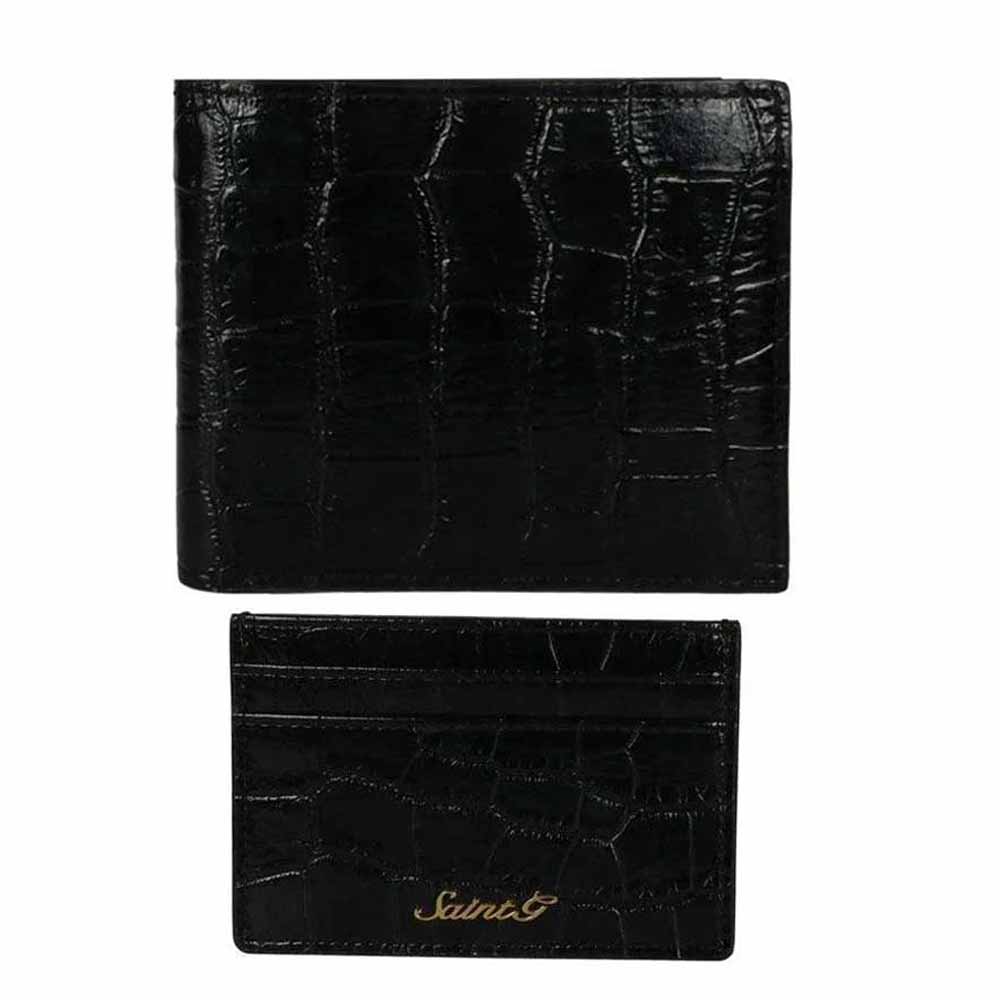 Black Croco Leather Men's Wallet Set.