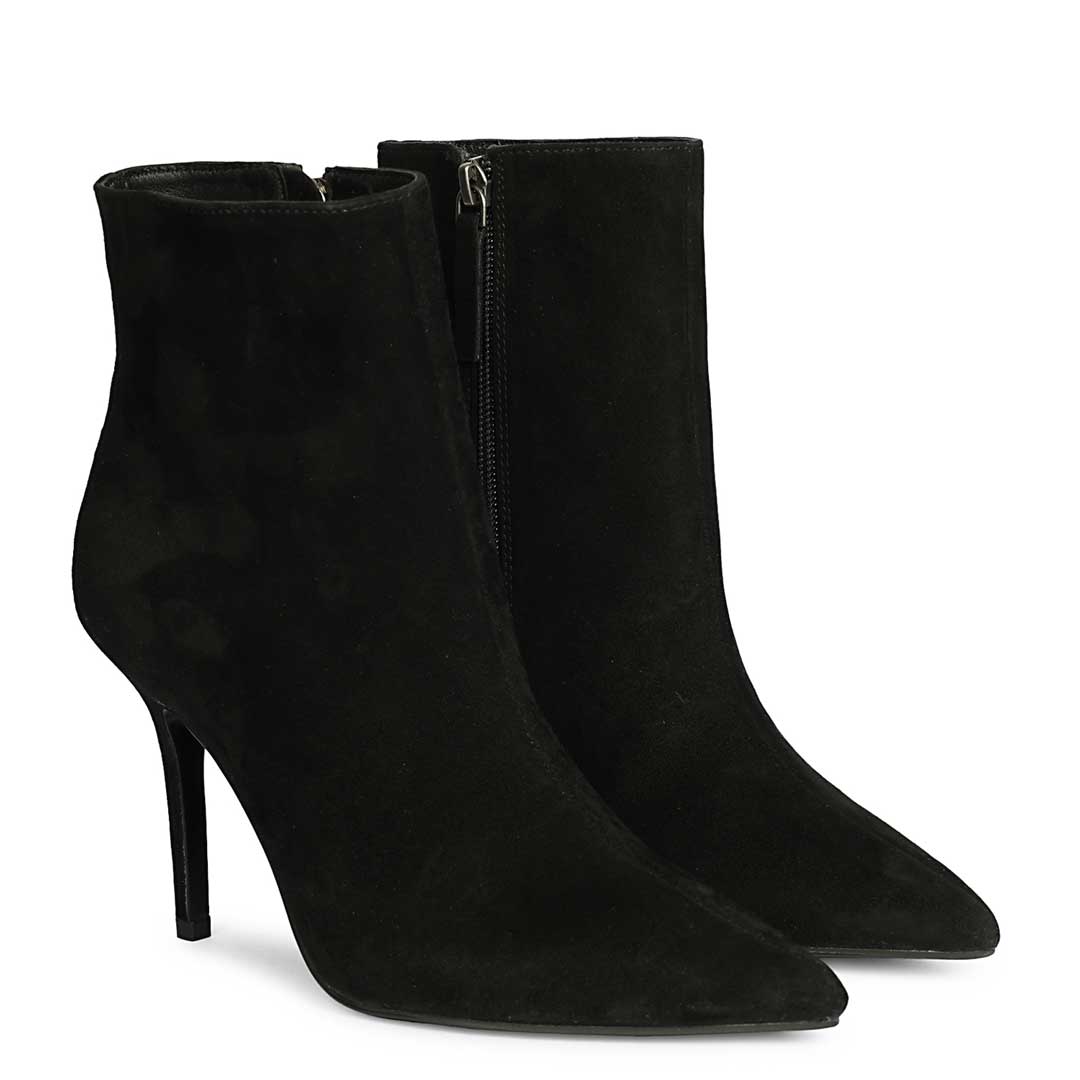 Saint Romola Black Suede Leather Stiletto Ankle Boots