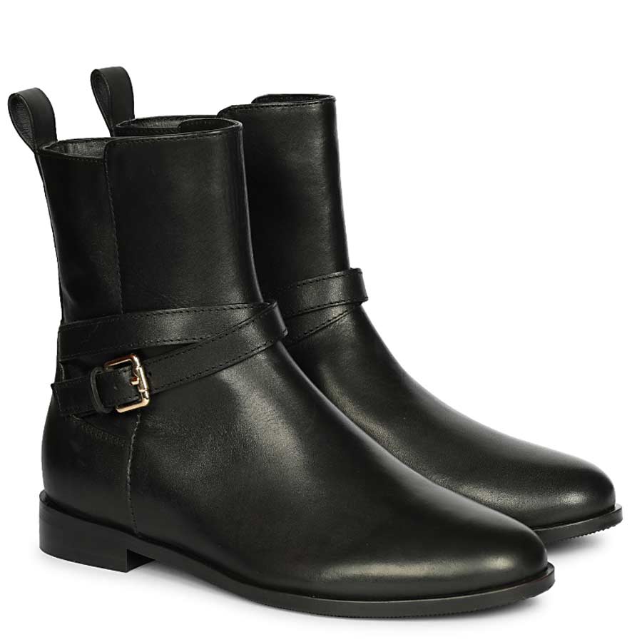 Saint Zola Black Leather Buckle Ankle Boots