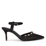 Saint Leila Multi Stone Embellished Black Nylon Fabric Pumps