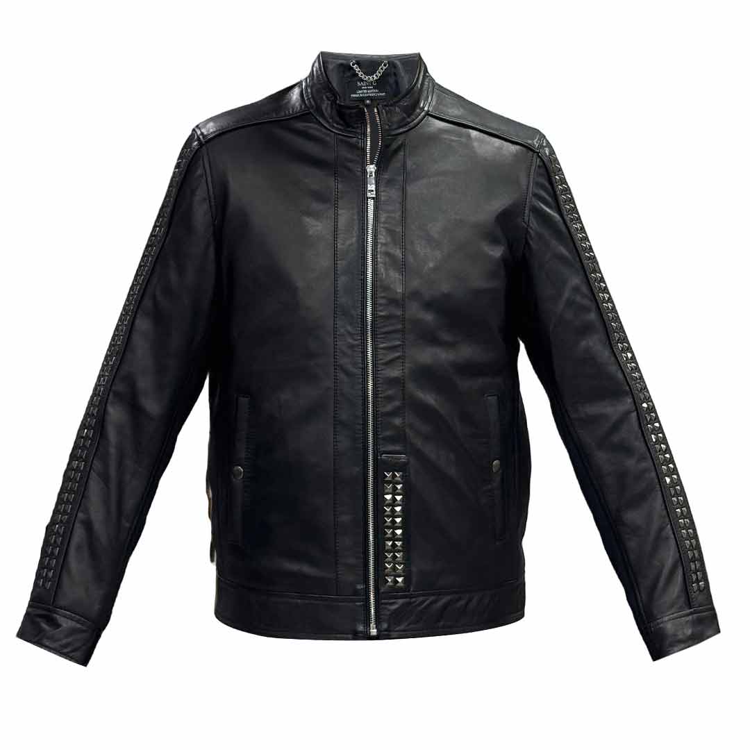 Saint Edoardo Studded Black Leather Men's Jackets