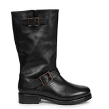 Saint Adette Buckle Decor Black Leather Calf Length Boots