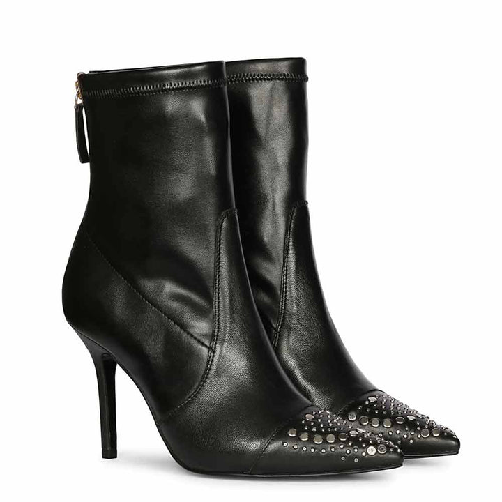 Saint Estrella Studded Stretch Napa Leather Stiletto Ankle Boots