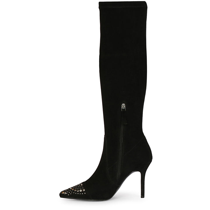 Saint Estrella Studded Stretch Suede Stiletto Long Boots