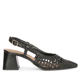 Saint Elowen Black Hand Woven Leather Low Block Heels