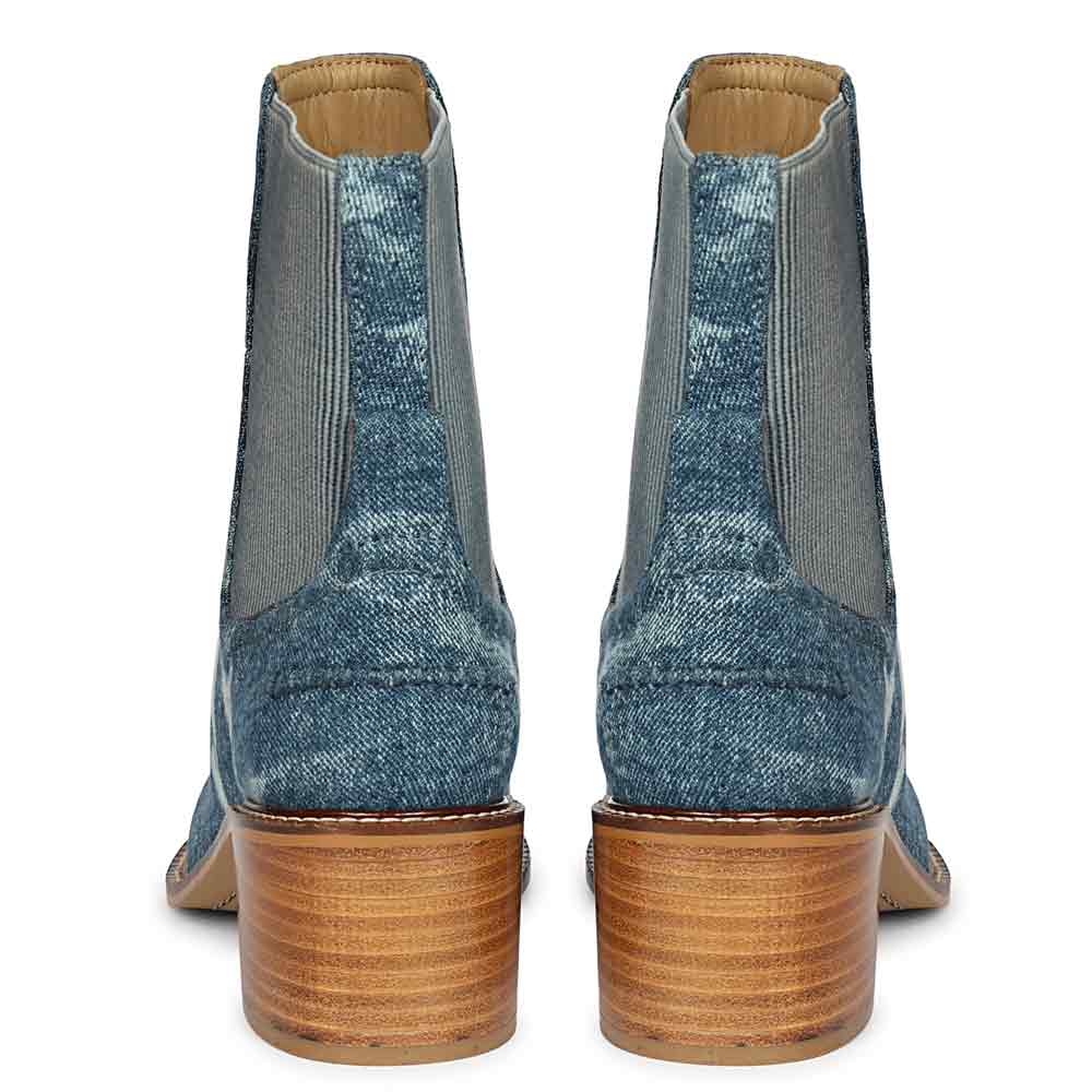 Saint Zoie Blue Washed Denim High Ankle Chelsea Boots