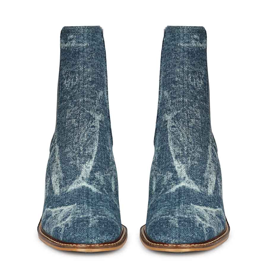 Saint Zoie Blue Washed Denim High Ankle Chelsea Boots