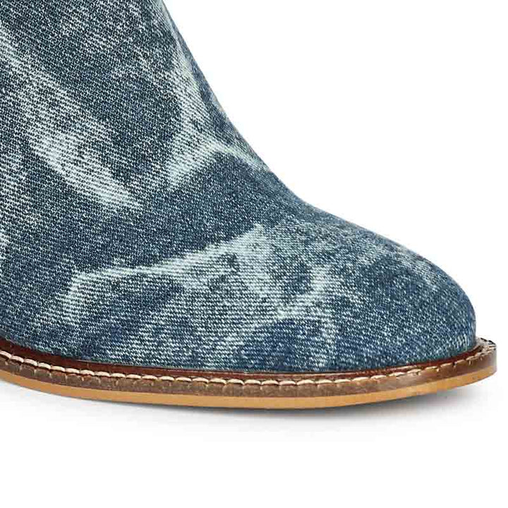 Saint Zoie Blue Washed Denim High Ankle Chelsea Boots