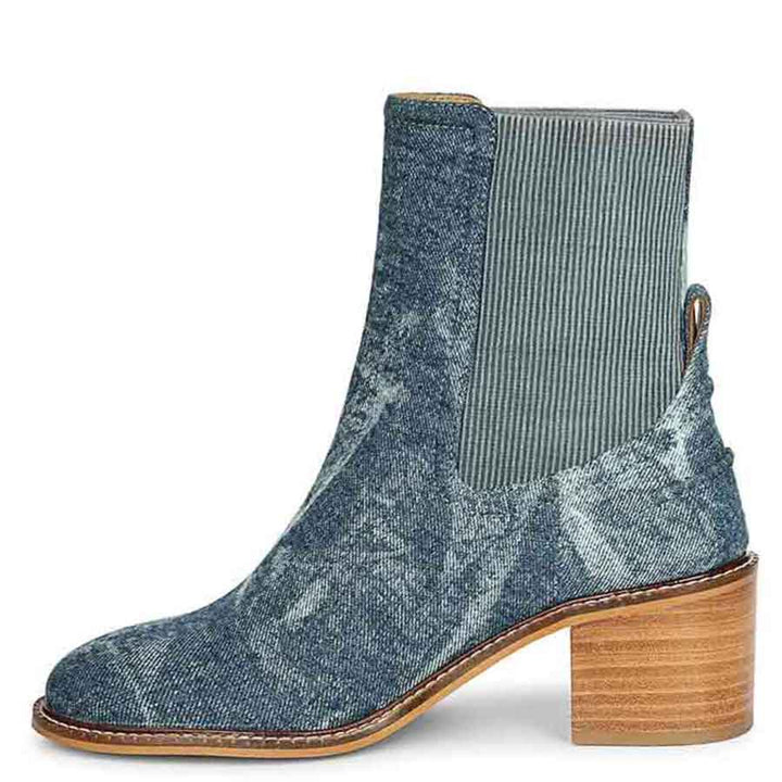 Saint Zoie Blue Washed Denim High Ankle Chelsea Boots