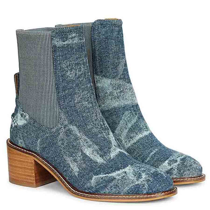 Saint Zoie Blue Washed Denim High Ankle Chelsea Boots