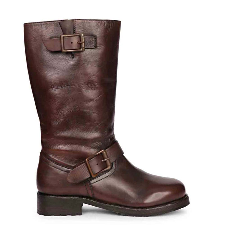 Saint Adette Buckle Decor Brown Leather Calf Boots