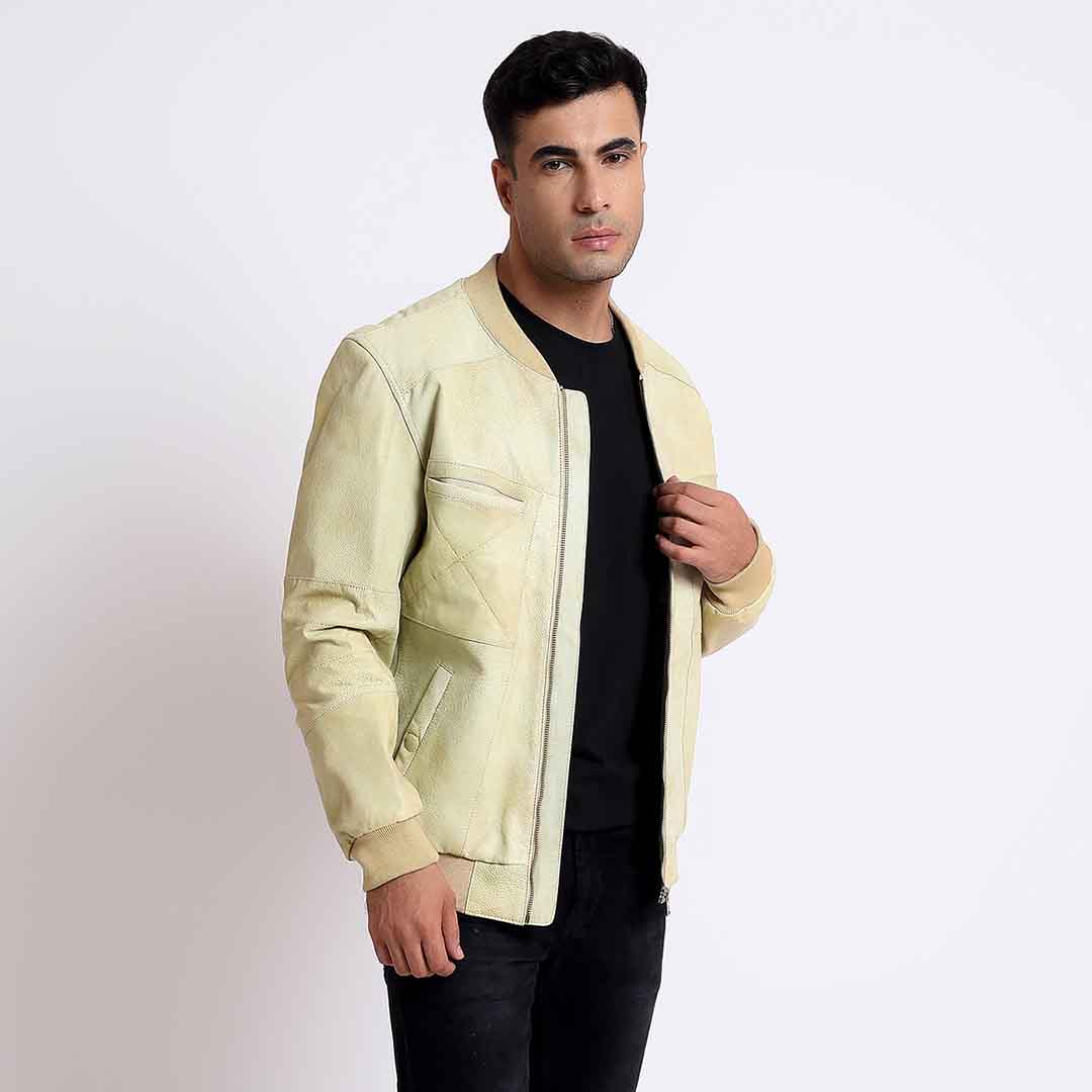 Saint Edith Beige Leather Men's Bomber Jackets