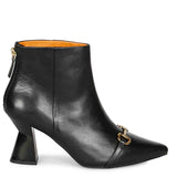 Saint Ashley Black Leather Gold Horsebit Décor Back Zip Boots