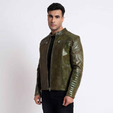 Saint Agostino Olive Leather Men's Cafe Racer Jackets