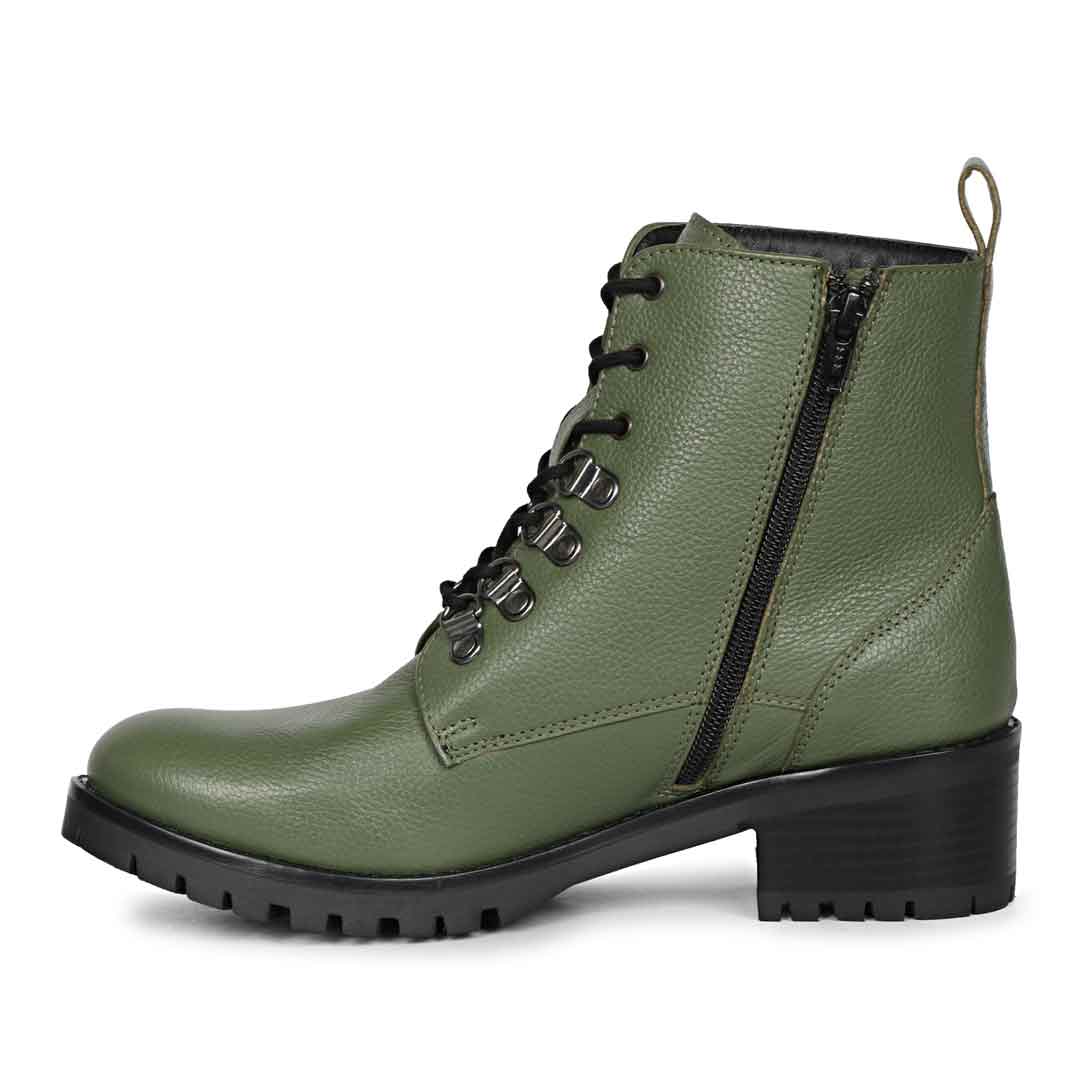 Saint Moira Olive Green Leather Ankle Boots