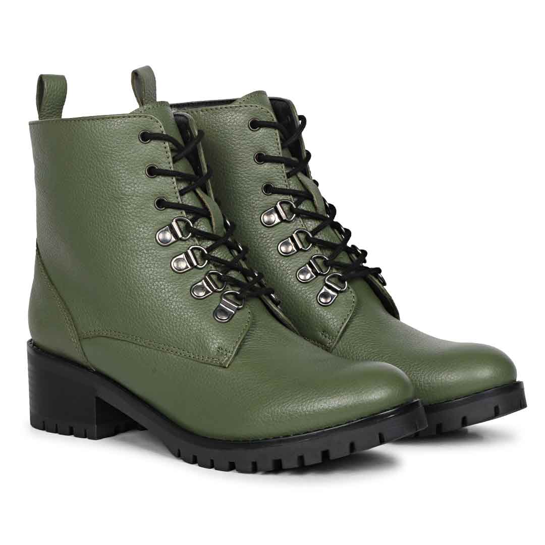 Saint Moira Olive Green Leather Ankle Boots