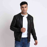 Saint Haden Men's Black Leather Skull Bomber Jackets