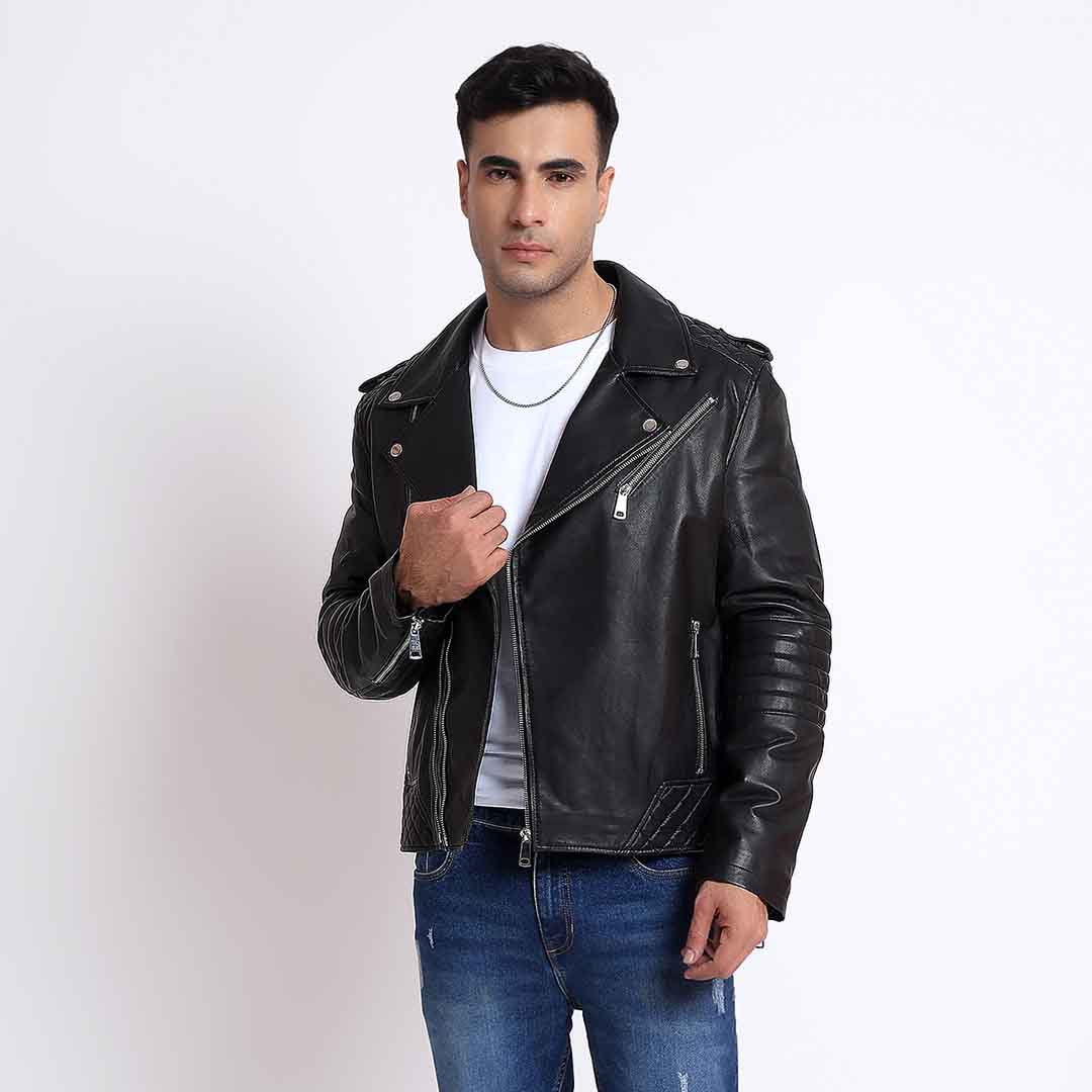 Saint Fabio Men Black Leather Biker Style Jackets