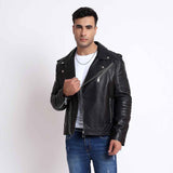 Saint Fabio Men Black Leather Biker Style Jackets