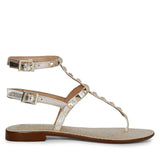 Saint Irene Platin Leather Metal Studded Flat Sandals.