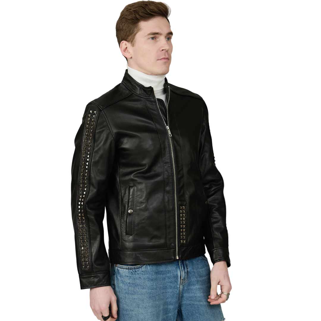 Saint Edoardo Studded Black Leather Men's Jackets