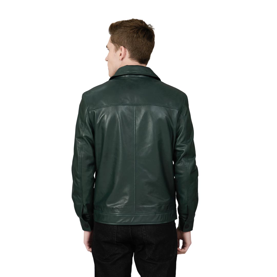 Saint Gerardo Green Leather Men's Jacket With Collars