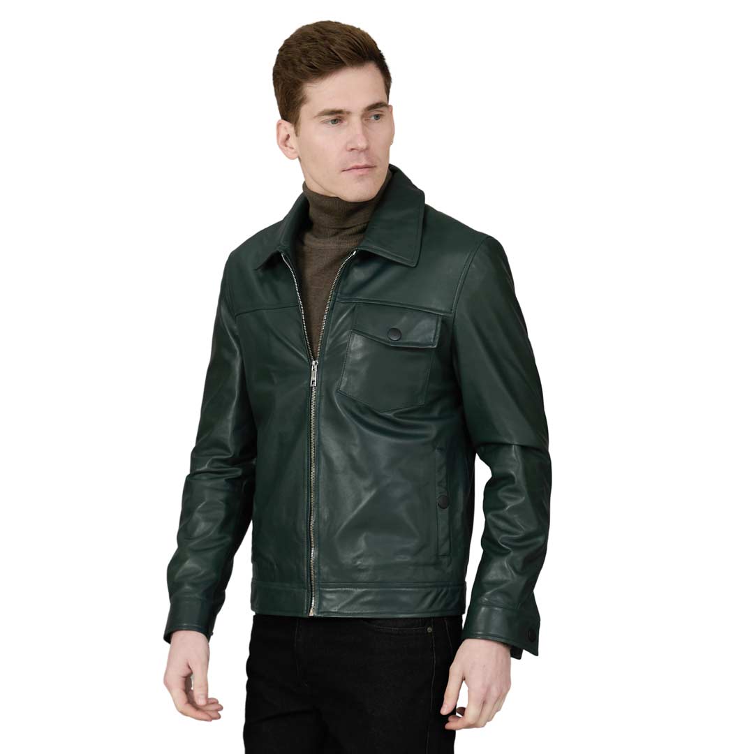 Saint Gerardo Green Leather Men's Jacket With Collars