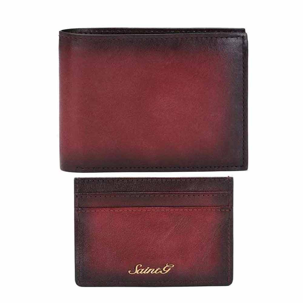 Red Italian Leather Men's Wallet Set