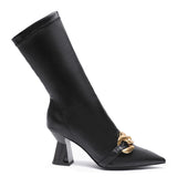 Rosalie Black Stretch Napa Pointed Heel Calf Boots