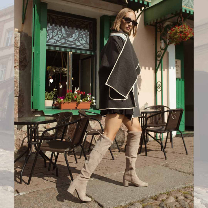 Saint Luisa Taupe Stretch Suede Above The Knee thigh high Boots