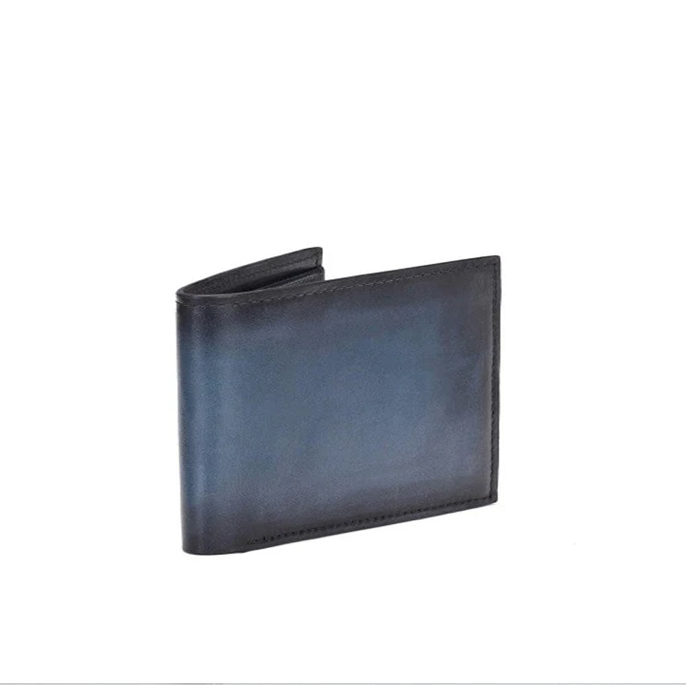 Blue Italian Leather Men's Wallet Set