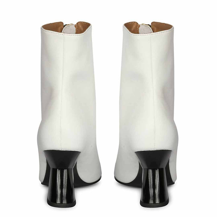 Saint Rose White Leather Front Zipper Pointed Toe Heel Boots